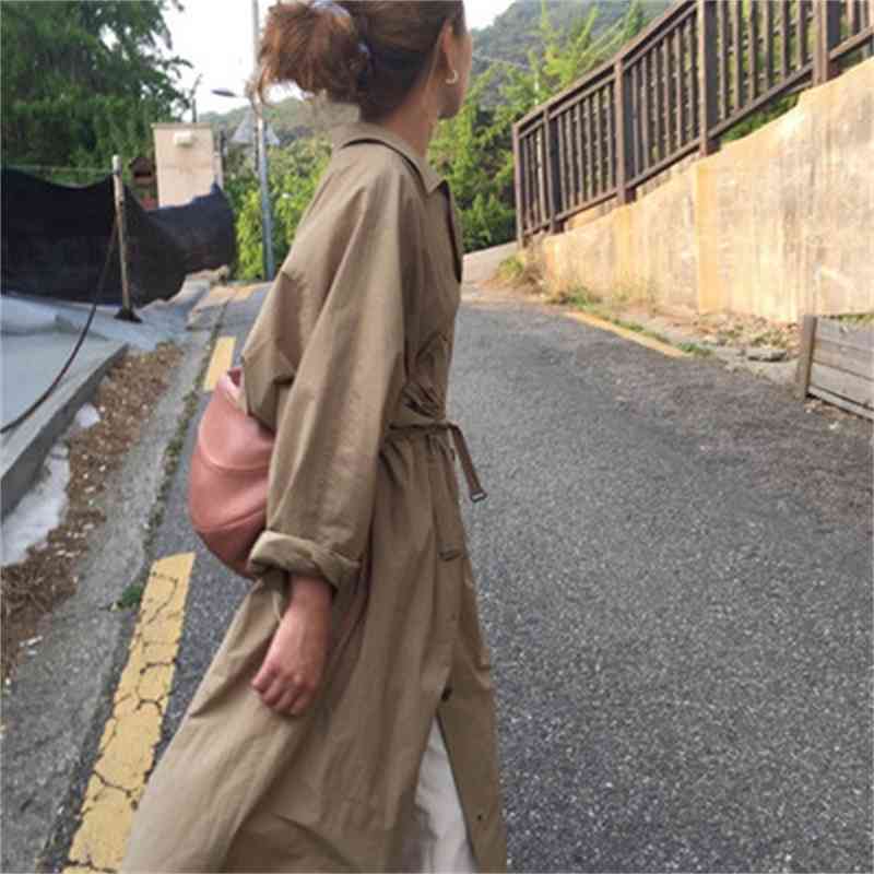 Autumn Long Trench Coat For Women Thin Button Up Coats And Jackets Windbreaker Duster Cardigan Korean Fashion 210427