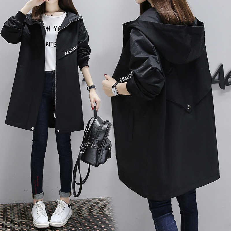 Spring Autumn Trench Coat Women Loose Streetwear Long Windbreaker Female Zipper Hooded Plus Size Korean Fashion Clothes 210820