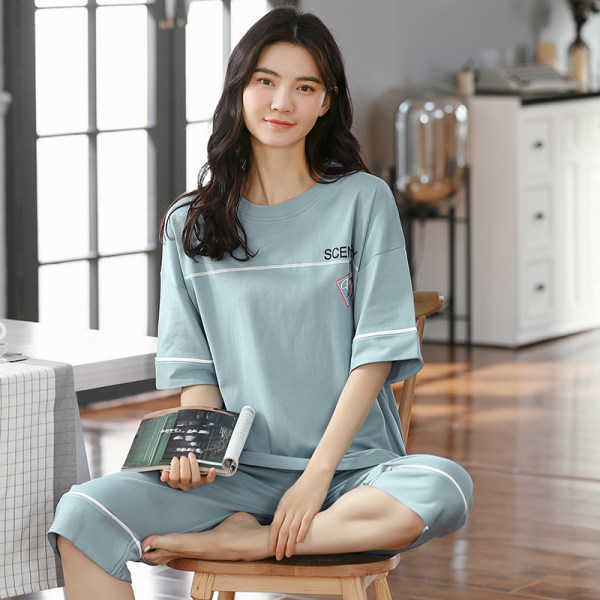 Large Size Short Suits 4XL 5XL Cotton Trousers for Female Homewear Ladies' Pyjamas Loose Home Clothes Set Sleepwear for Summer 210924