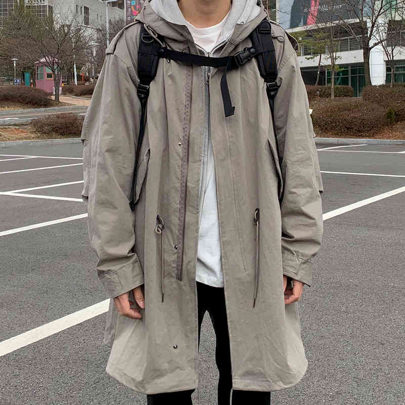 IEFB Korean Hooded Windbreaker Men's Mid Length Fashionable Handsome Work Clothes Loose Casual Spring Trend Coat For Male 9Y4512 210524