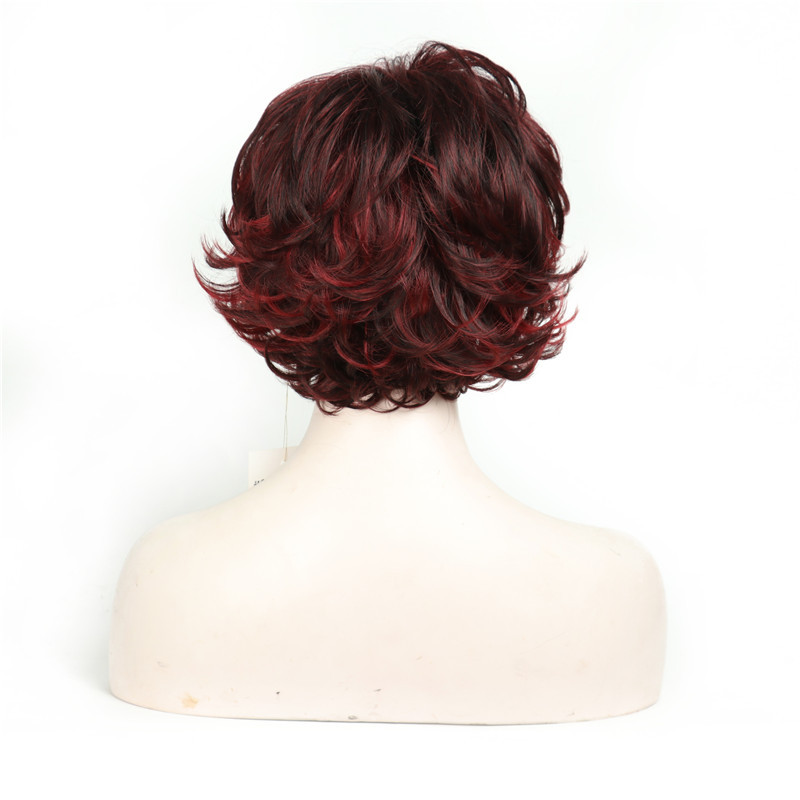 Fashion New Hairstyle Short Natural Wave Curly Wine Red Brown Mixed wigs High temperature Hair wig