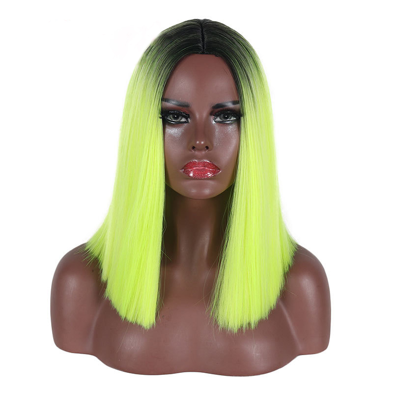 Beautiful Long Straight light Green Ombre High Temperature Hair Wig for Women free shiping