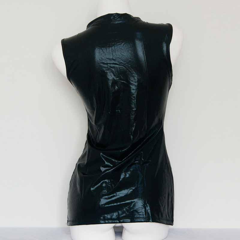 Black Wetlook Leather Dress Sexy Women Erotic Female Hollow Out Night Club Party Apparel Fetish Bondage Costumes Casual Dresses