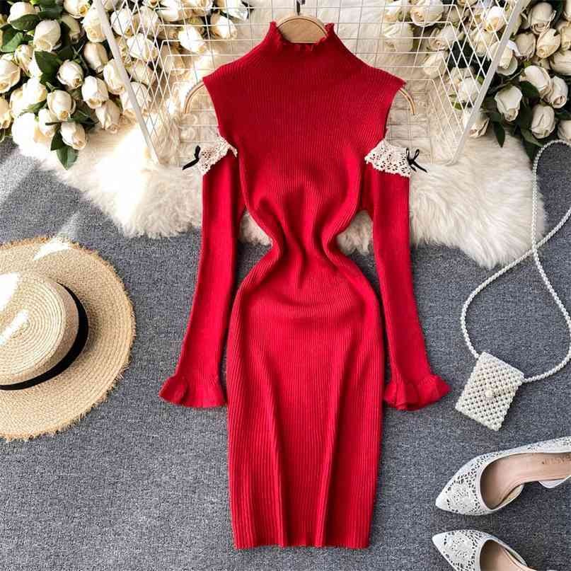 Floral Lace Spliced Cold Shoulder Long Sleeve Knitted Sweater Dress Women Stand Collar Slim Fit Mini Bodycon Sexy 210603, Black
Floral Lace Spliced Cold Shoulder Long Sleeve Knitted Sweater Dress Women Stand Collar Slim Fit Mini Bodycon Sexy 210603, Black