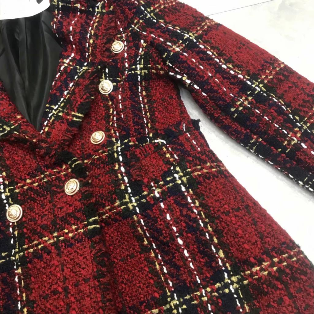 Winter vintage red tweed blazer women plaid coat Vintage thick office suit jacket sprint women blazers and jackets 210330