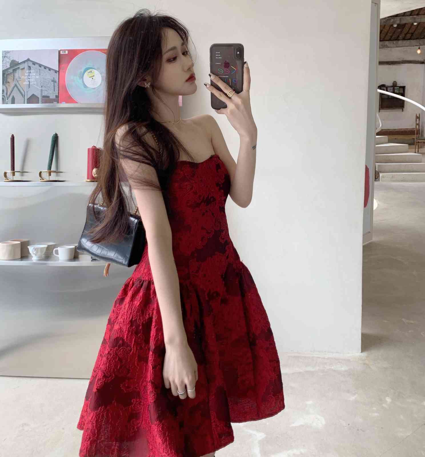 Sexy Strapless Party Dress Women Jacquard High Waist Ball Gown Club Backless Vestidos Summer Shoulderless Dresses 210519