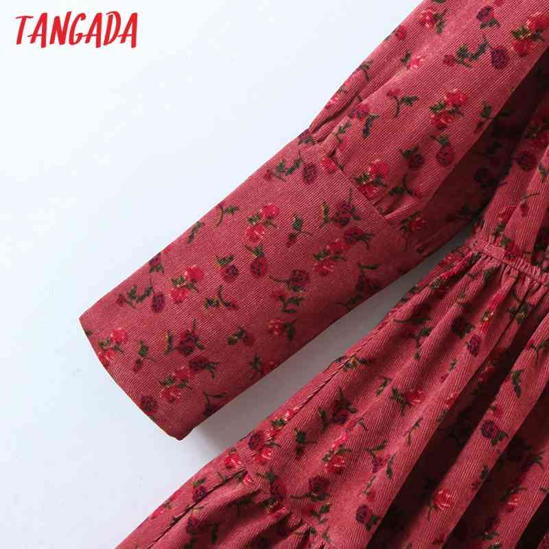 Fashion Women Flowers Print Corduroy Arrival Long Sleeve Ladies Mini Dress Vestidos SL536 210416