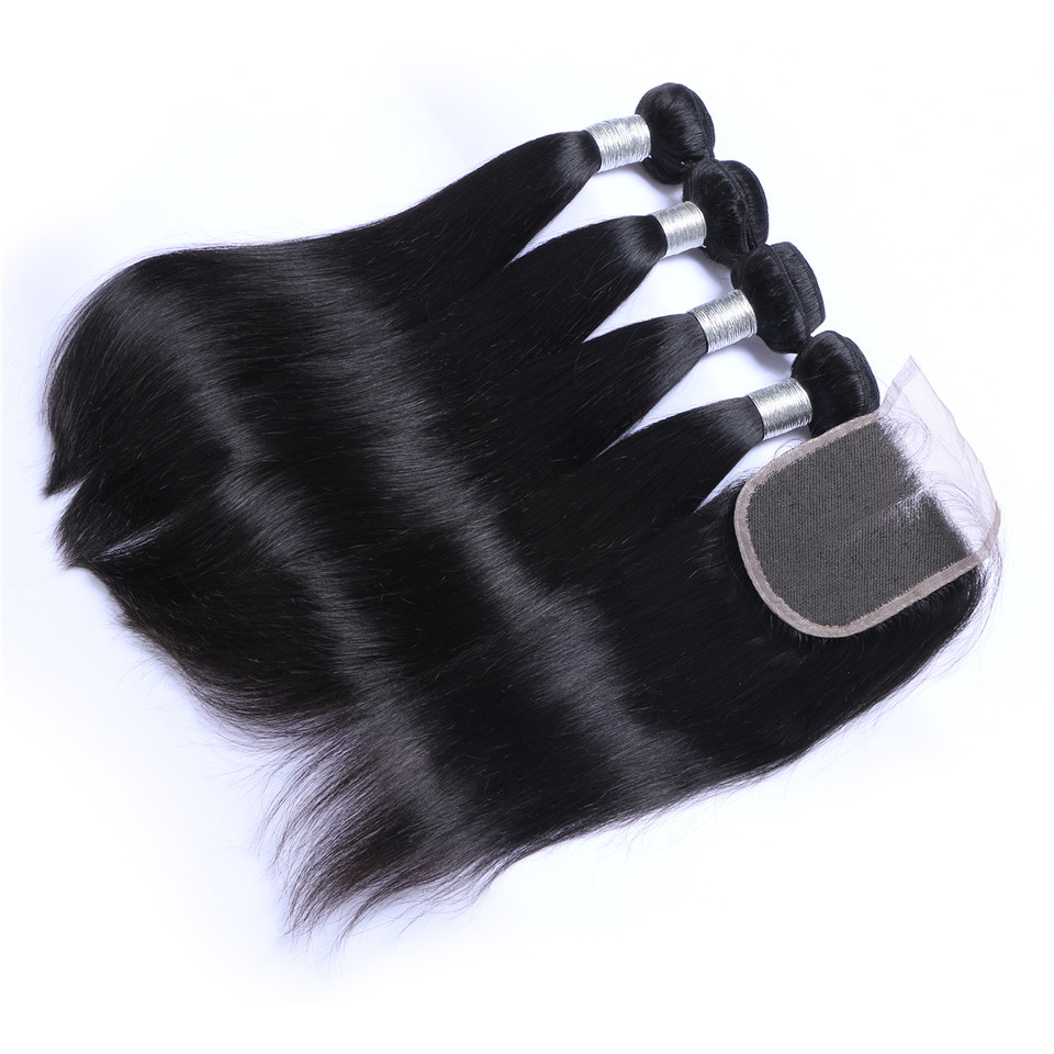 Brazilian Body Wave Human Hair Weaves 30 32 34 36 38 40 inch 4 Bundles with Closure Double Weft Dyeable Bleachable 100g/pc