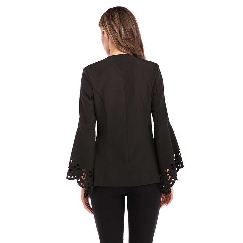 Sexy Stylish All Matched Black Shirt Women's Deep V-neck Long Sleeve Hollow Pattern Front One Button Blouse Blusas Mujer 10302 210528