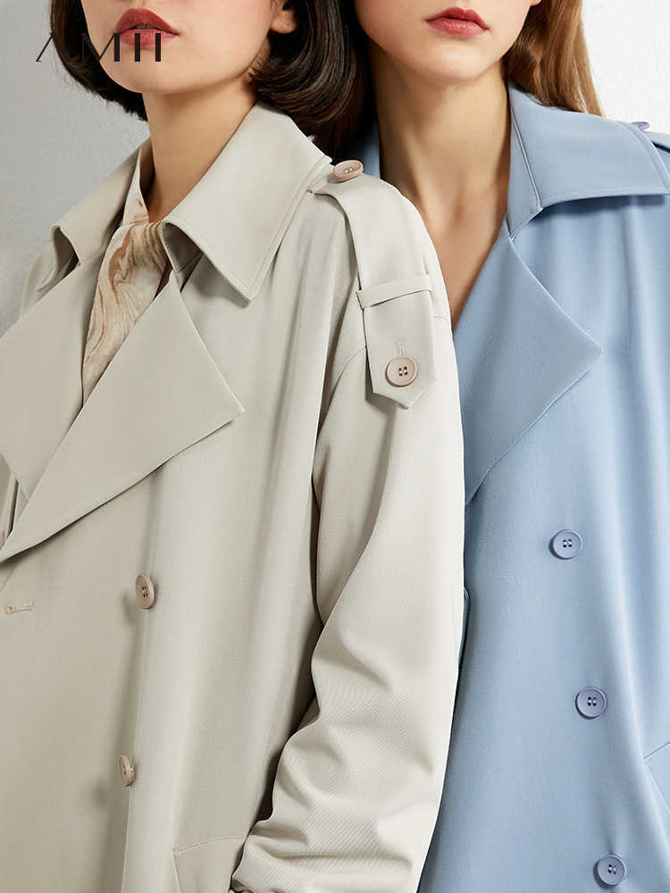 Amii Minimalism Autumn Winter Causal Trench Coat Women Fashion Solid Lapel Double Bresated Women's Windbreaker 12040353 210820