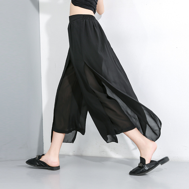 pants trousers dark black 2021 splicing chiffon wide leg women's street fashion brand fake two piece capris 87011, Black;white
pants trousers dark black 2021 splicing chiffon wide leg women's street fashion brand fake two piece capris 87011, Black;white