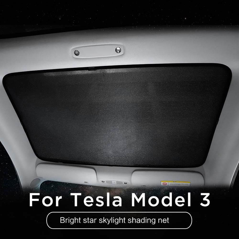 Starry Sky Style Sunshade for Tesla Model 3 Glitter Glass Roof Sun Shade Car Skylight Blind Shading Net Functional Accessories Front Rear Sunshades