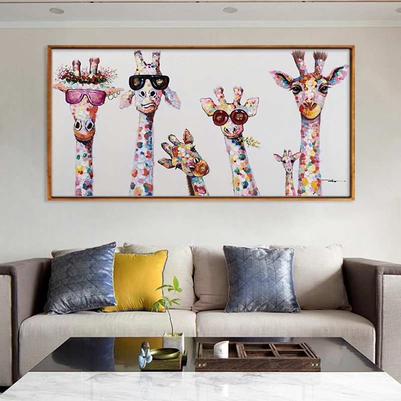 Abstract Cute Cartoon Giraffes Wall Art Decor Canvas Painting Poster Print Canvas Art Pictures for Kids Bedroom Home Decor