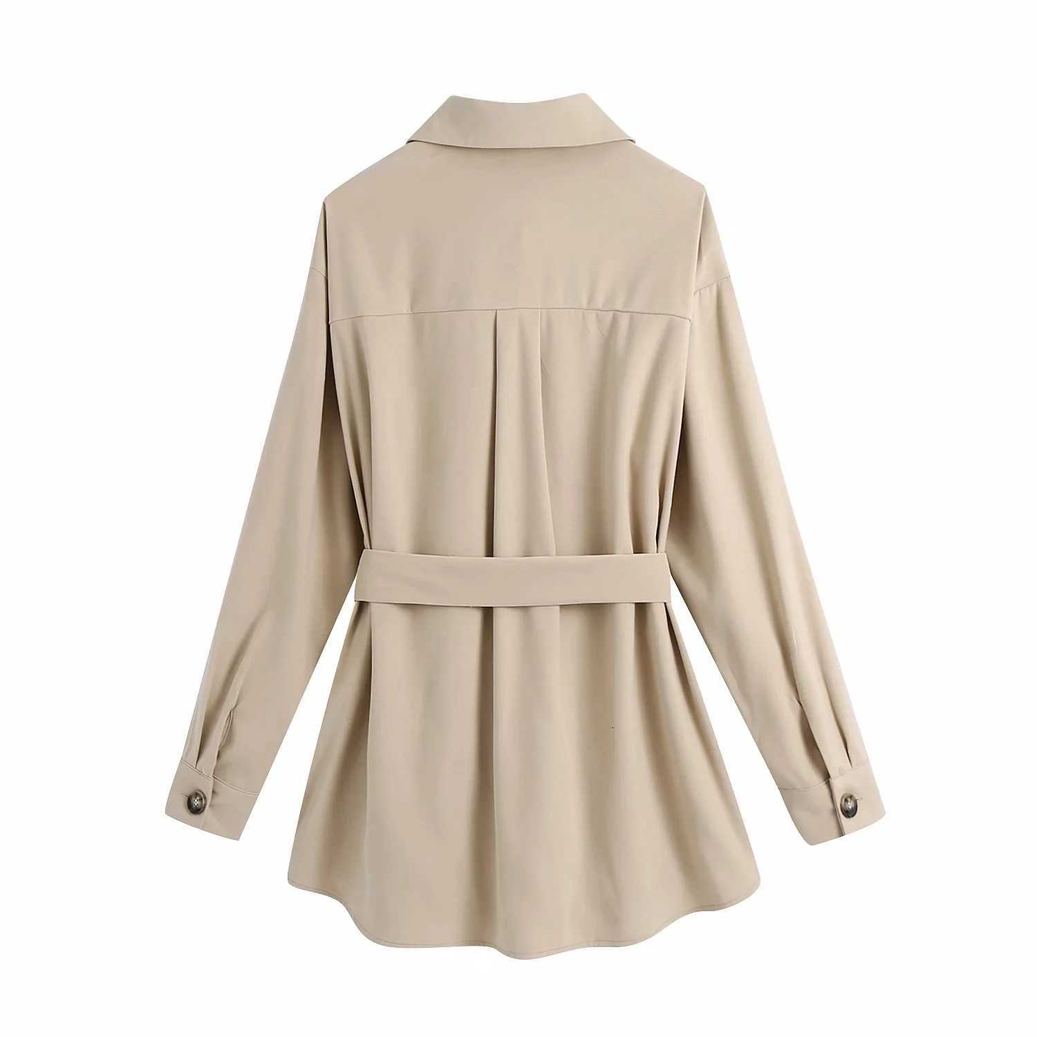 ZA Women Autumn Blends Coats Casual Long Sleeve Turndown Collar Single Breasted Coat Outwear Loose Overcoats With Belt Xitimeao 210602
