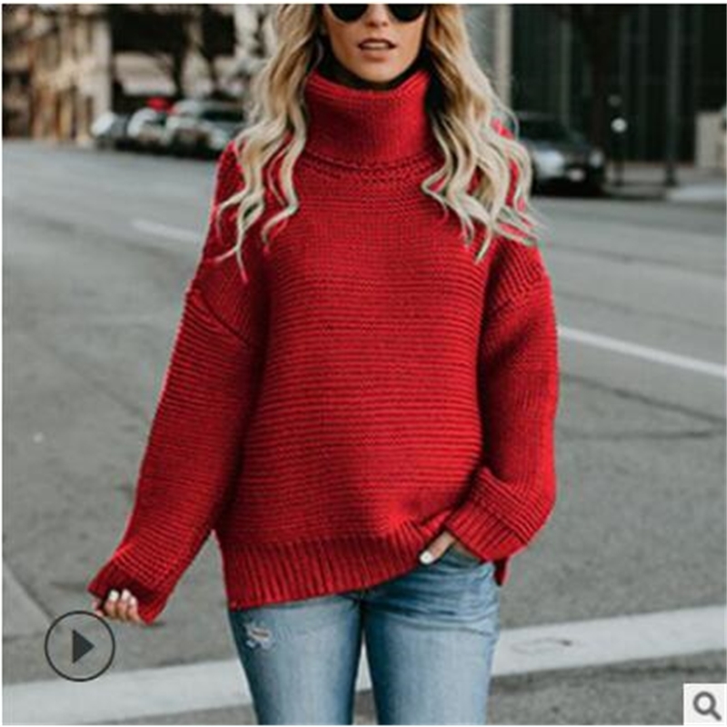 Autumn Winter Vintage Long Sweater Women Tops Turtleneck Loose Pullover Knitted Solid Wild Fashion Female QH1922 210609