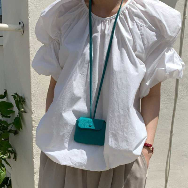 Chic Folds Puff Sleeve Women Blouse Topst Causal O-neck Korean Sweet Doll Shirt Summer Pullover Blusas 6J043 210603
