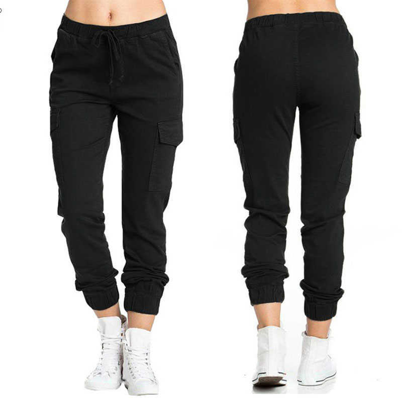 Women's Trousers Workwear Cargo Pants Casual Elastic Waist Side Pocket 211115
