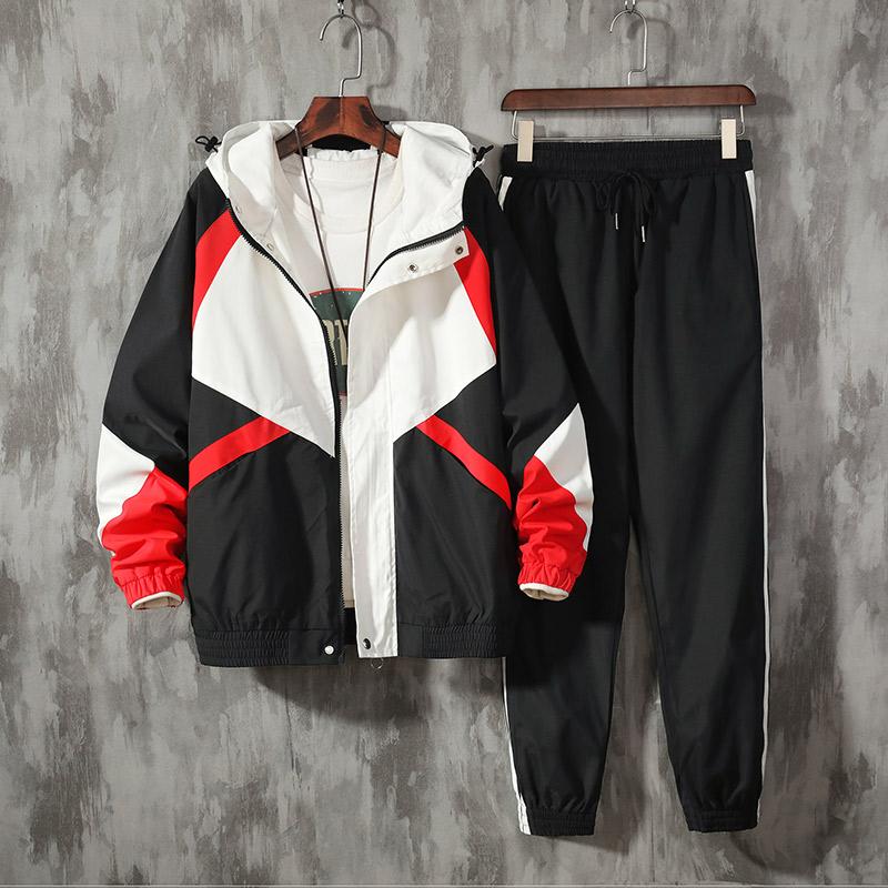 Men's Jackets 2021 Japanese Streetwear Sets Sportswear Tracksuit Men Patchwork Hip Hop Jacket Sweatpants Joggers Suits