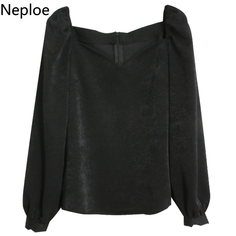 Neploe Vintage Elegant Blouses for Women Clothing Korean Square Collar Chic Shirts White Black Tops Long Sleeve Blusas Mujer 210422