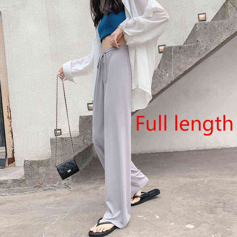 High Waist Soft Comfort Women's Pants Casual Spring Summer Woman Ice Silk Ankle-Length Trousers Female Slacks 211115