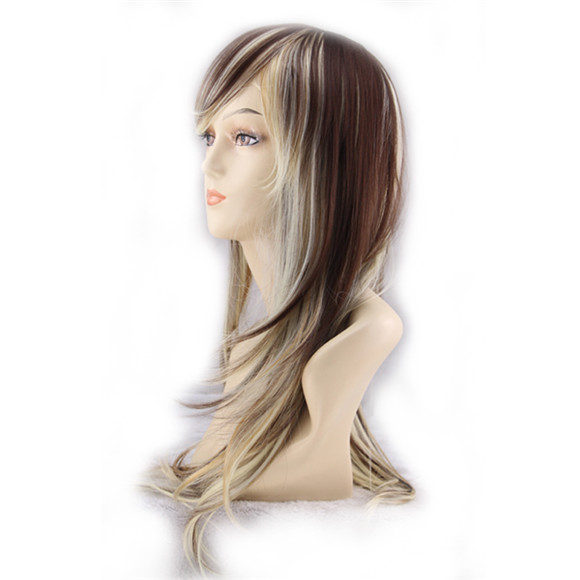 WoodFestival synthetic wigs women slightly wavy heat resistant fiber wig high quality cheap wigs lady long mix color wig blonde
