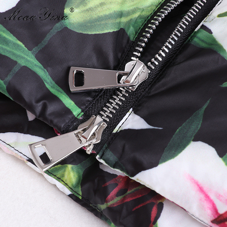 Women's Winter Runway Coats Hooded Collar Floral Printed White Duck Down Warm Parkas Elegant Long Jacket Outwear 210524