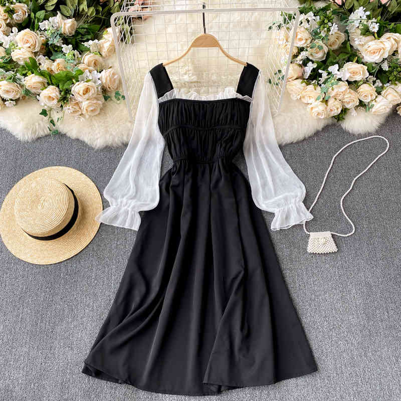 Women Contrast Color Temperament Fungus Waist Dress Long Sleeve Square Collar Slim Fashion Spring Summer 11B536 210525, Black
Women Contrast Color Temperament Fungus Waist Dress Long Sleeve Square Collar Slim Fashion Spring Summer 11B536 210525, Black