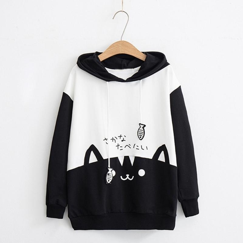 Women's Hoodies & Sweatshirts Lovely Womens Sweatshirt Casual Long Sleeve Japanese Kawaii Cartoon Black Cat Print Pocket Thin Hoodie Top Swe
Women's Hoodies & Sweatshirts Lovely Womens Sweatshirt Casual Long Sleeve Japanese Kawaii Cartoon Black Cat Print Pocket Thin Hoodie Top Swe