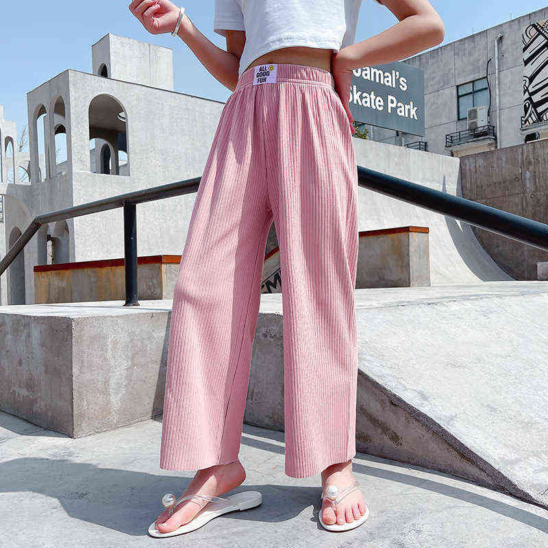 Children's Pants Fashion Teenage Girls Casual Wide Leg Lace Ice Silk Chiffon Baby Anti-Mosquito Summer Cool 211103