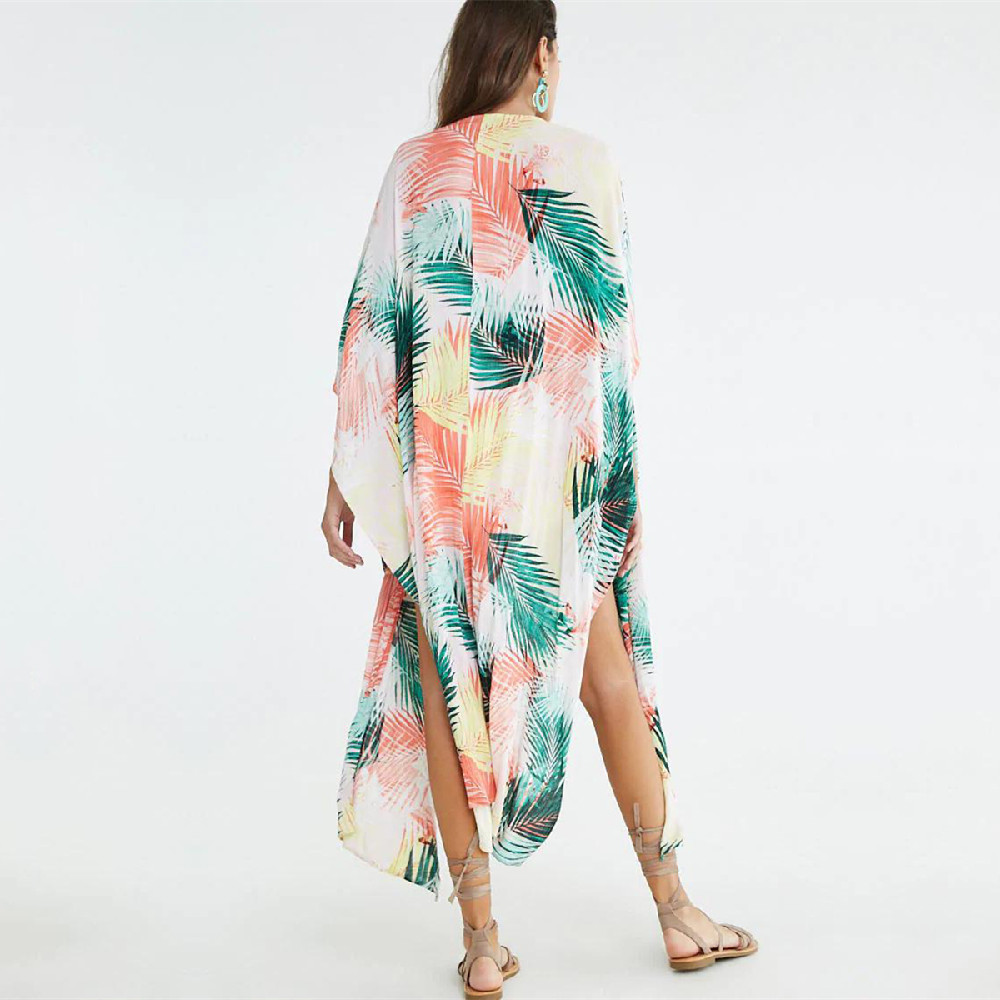 Bohemian Women Summer Beach Dress Swim Wear Cover Up Cotton Tunic Sexy Deep V-Neck Robe Caftan Bikini Cover-ups pareo Q919 210420