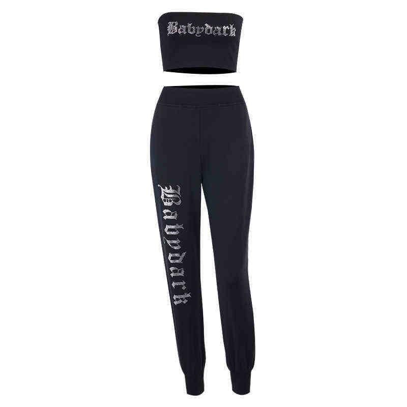 NCLAGEN Bling Letter Two Pieces Set Women Strapless Tube Tank Top And Atheleisure Jogger Sweat Pants Casual Tracksuit 211105