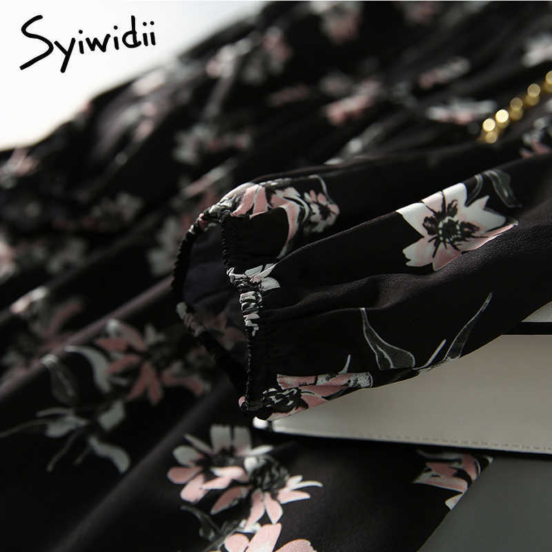Syiwidii Dress for Women Vintage Floral Print Midi Casual Long Sleeve Spring Summer Empire Plus Size Black Elegant Dresses 210630
