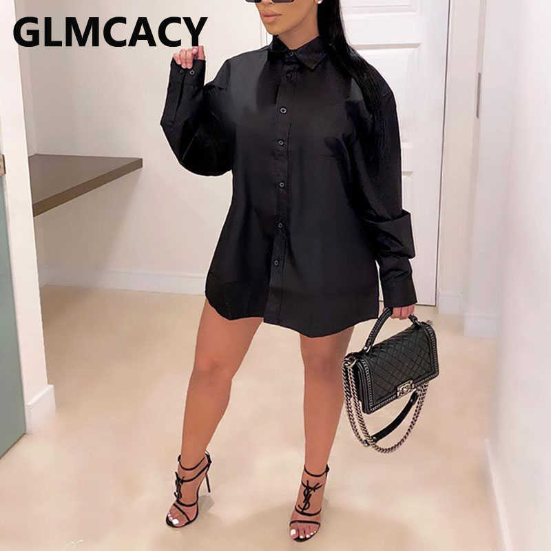 Women Loose Style Casual Long Sleeve Letter Printed Mini Solid Shirt Dress 210702