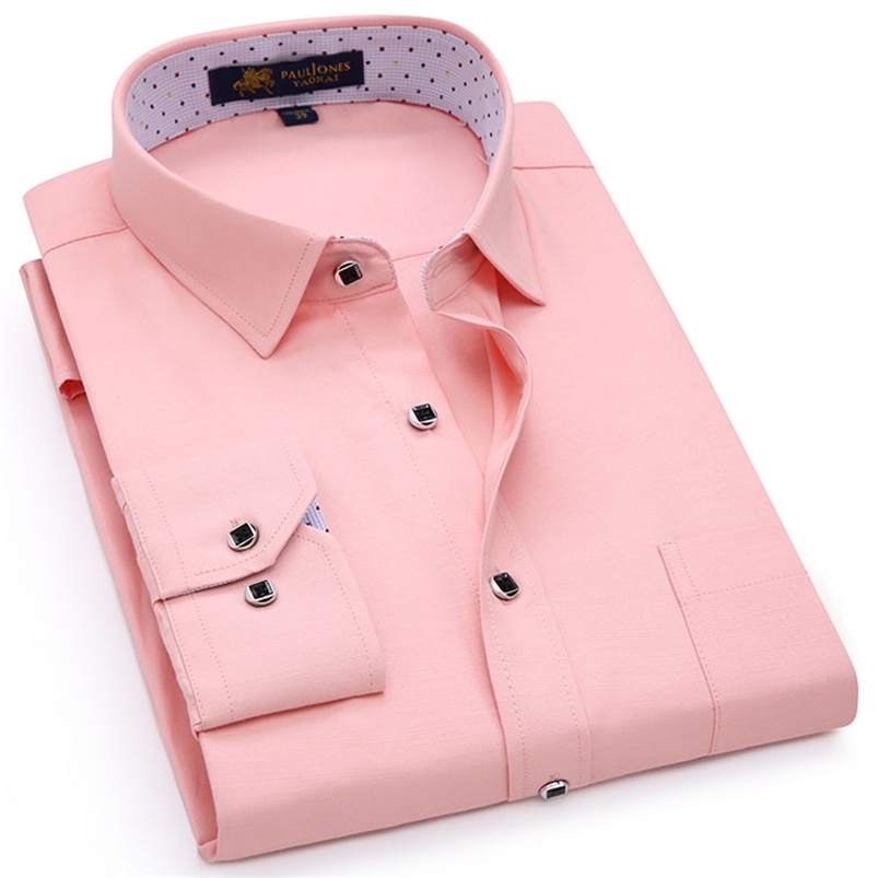 Men's Regular-fit Long Sleeve Solid Linen Shirt Single Patch Pocket Square Collar Inner Polka Dot Casual Button-up Thin Shirts 210714