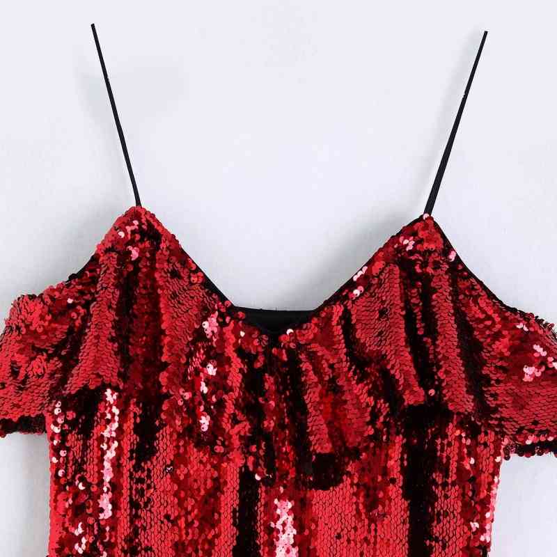 Spring Women V Neck Cascading Ruffle Sequins Suspender Mini Dress Female Clothes Casual Lady Slim Vestido D7072 210430