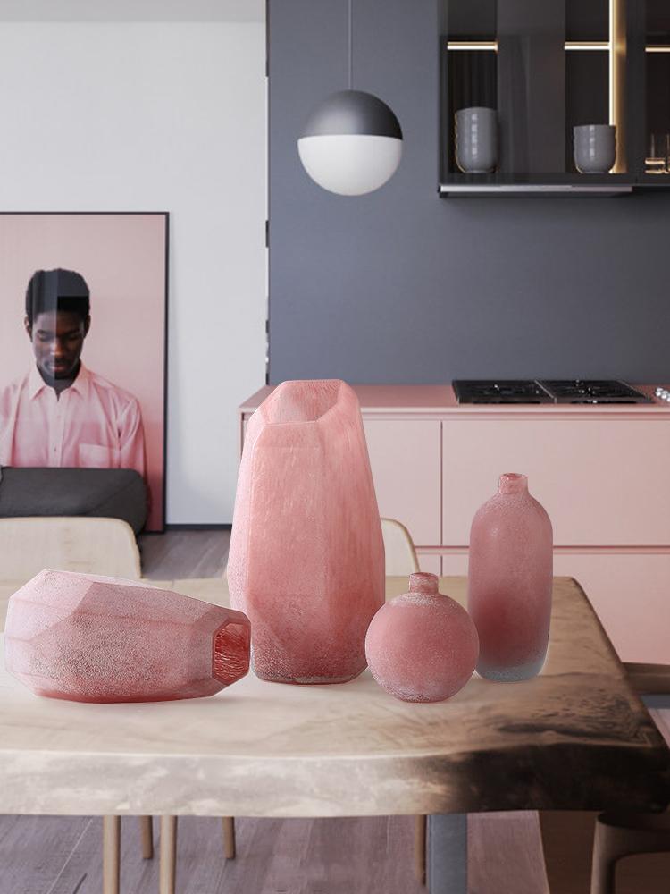 Nordic Modern Pink Geometric Marble Glass Vase Flower Arrangement Living Room Terrarium Containers Vases