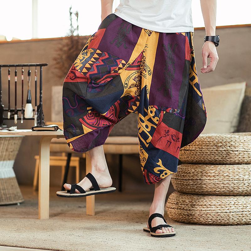 Men Pants Men's Wide Crotch Harem Loose Large Cropped Trousers Wide-legged Bloomers Korean Style Baggy