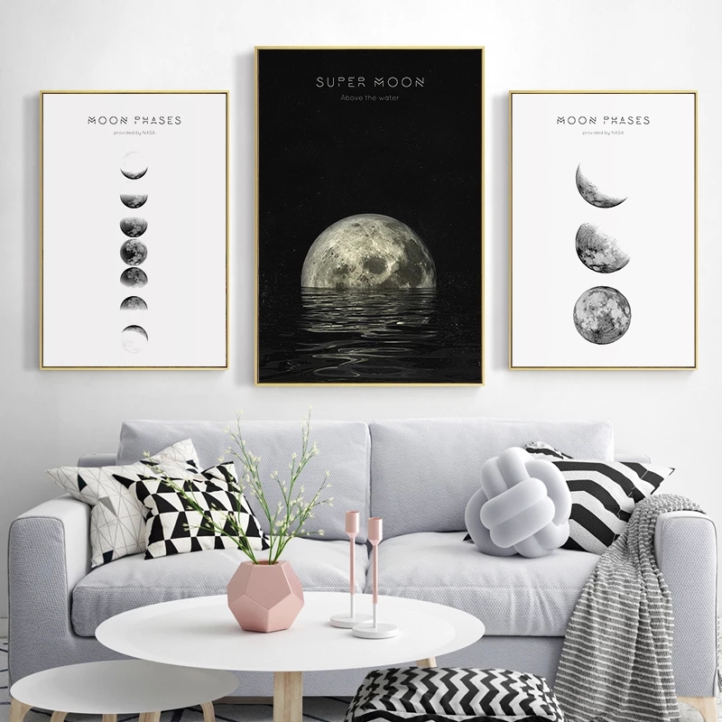 Minimalist Luna Wall Art Moon Phase Canvas Posters and Prints Abstract Painting Nordic Decoration Pictures Modern Home Decor