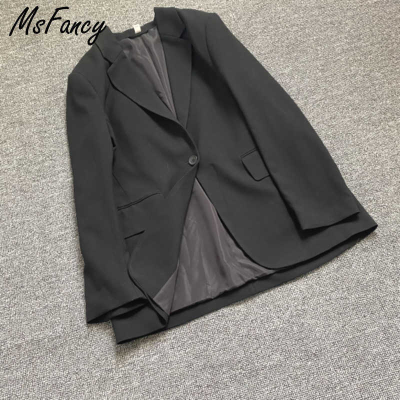 Msfancy Fashion Black Blazer Suit Plus Size Tailleur Femme Single Button Oversized Casual Jacket 210930
