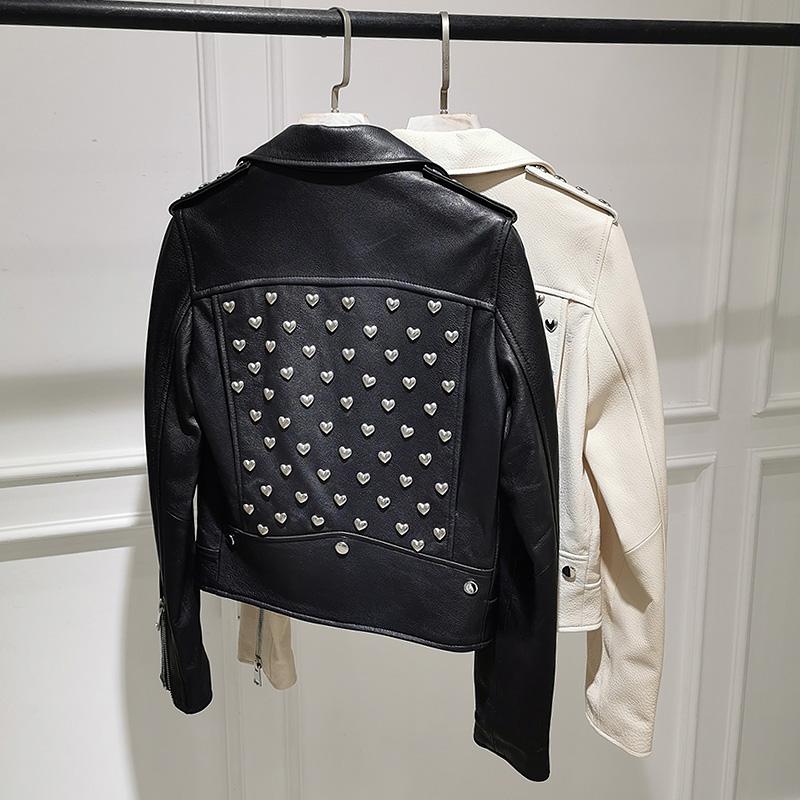 Outerwear Genuine Leather Women Lapel Zippers Love Rivet Motorcycle Jacket Office Lady Slim Sheepskin Short Coat Spring Autumn Women's & Fau, Black
Outerwear Genuine Leather Women Lapel Zippers Love Rivet Motorcycle Jacket Office Lady Slim Sheepskin Short Coat Spring Autumn Women's & Fau, Black