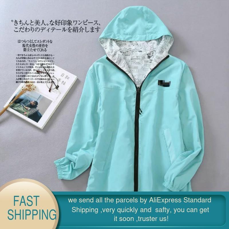 Women's Hooded Jackets Causal windbreaker for Women Basic Double Sided Coats Zipper Lightweight Bomber Famale 210428