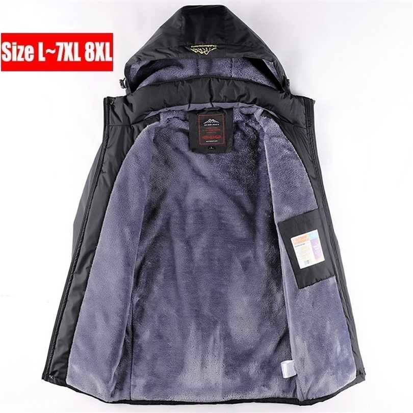 Men's Fleece Jacket Plus 7XL 8XL Winter Parka Large Size 5xl Coat Men Hooded Snow Outerwear Thick Warm Waterproof Male 211214Z