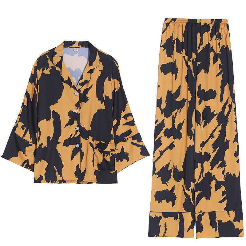 pyjamas loungewear Sleepwear silk Women's home clothes two piece sets nighty for ladies Long Sleeve Sleeping Shirt 210924