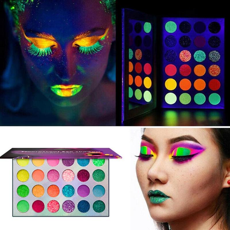 Eye Shadow High Quality 24 Colors Eyeshadow Palette Neon Glitter-Matte Glow In Dark Makeup Halloween Party Clubbing Fluorescent Shadows