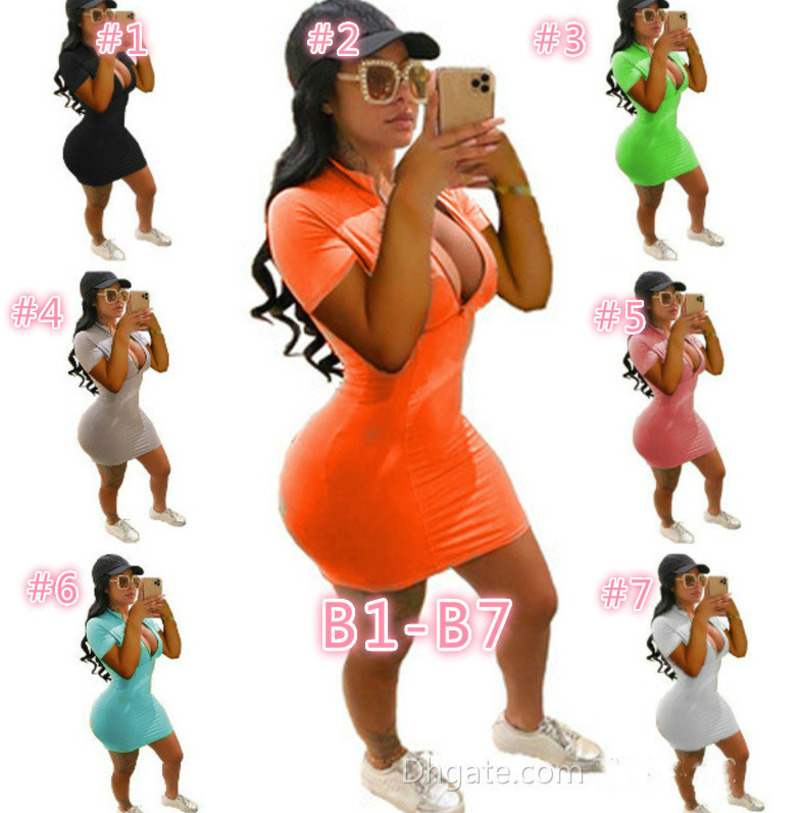 Women Dresses Designer Sexy Slim Casual Zipper Solid Color Skirt Plus Size Multiple Colours Short Sleeve Dress 1510, Mix colors
Women Dresses Designer Sexy Slim Casual Zipper Solid Color Skirt Plus Size Multiple Colours Short Sleeve Dress 1510, Mix colors