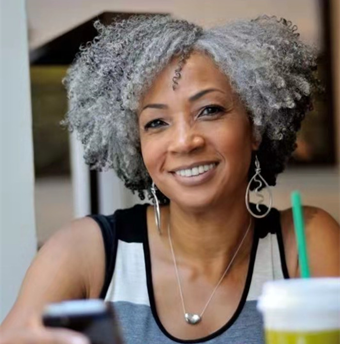 Naturally short grey kinky curly brazilian ponytail puff updo 100 human hair gray women hairs extension silver salt and pepper drawstring hairpiece
