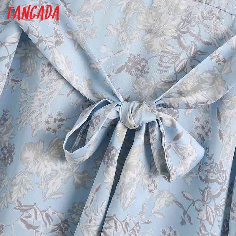 Fashion Women Flowers Print Shirt Long Sleeve High Street Ladies Midi Dress with Slash BE602 210416