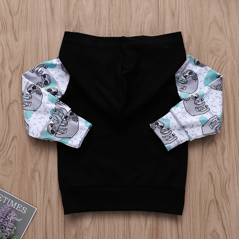 Baby Girls Boys Clothes Sets Spring Autumn Fashion Child Outfits Black Sloth Branch-Printed Long-Sleeve Hoodie Pantsuit Kids Clothing