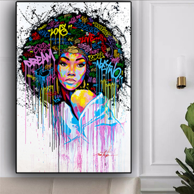 Modern Graffiti Art Canvas Paintings Abstract African Girl Posters and Print Canvas Black Woman Cuadros Wall Pictures Home Decor