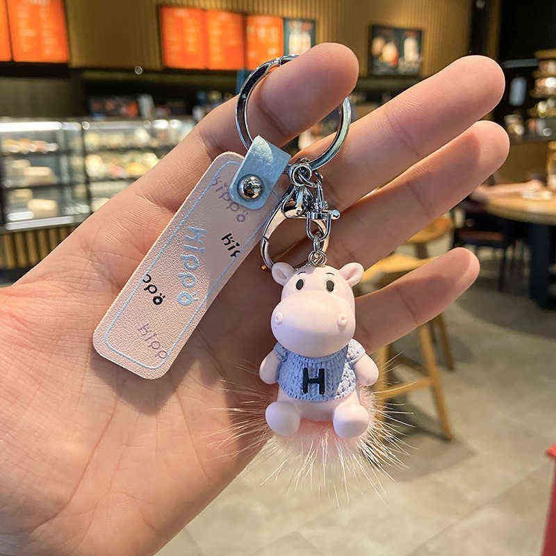 Fashion Cartoon Hippo Keychain Cute Three-dimensional Striped Keychain Fun Phone Bag Car Pendant Key ring H1126